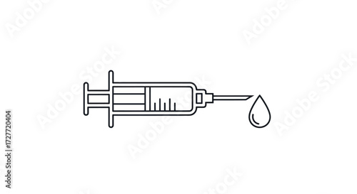 Simple Line Art Illustration of a Syringe and Droplet.