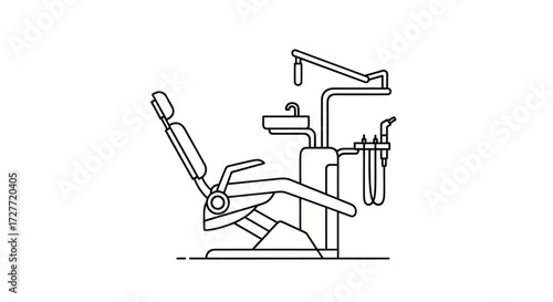 Dental Chair and Equipment Outline Illustration for Medical or Healthcare Use.