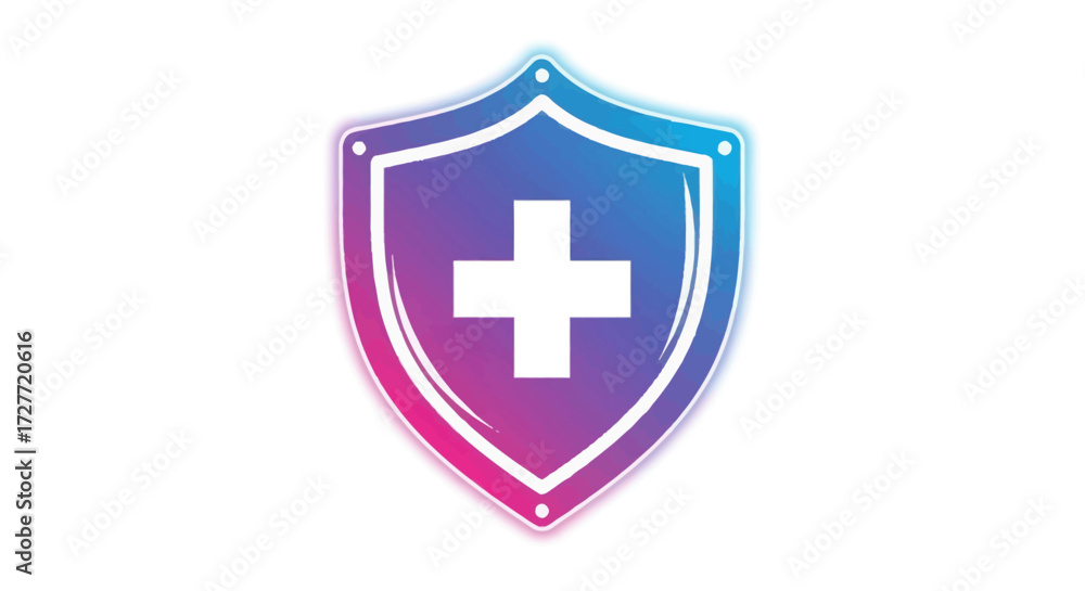 Obraz premium Colorful Shield with White Cross Symbolizing Healthcare and Protection.