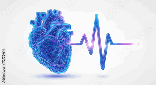 Blue Heart with EKG Line: Medical Illustration of Cardiac Health.