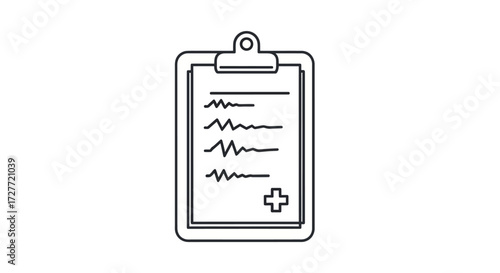 Medical Clipboard with Heartbeat Lines and Plus Sign Icon.
