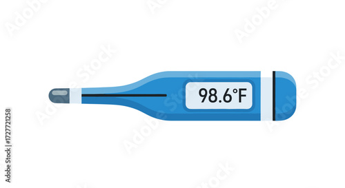 Digital Blue Thermometer Displaying Normal Body Temperature Reading.