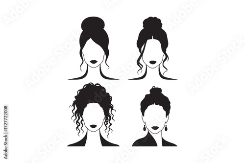 Four black women silhouettes with diverse hairstyles and earrings