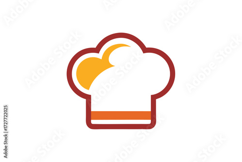Isolated chef hat outlined in red, showing yellow and orange on white