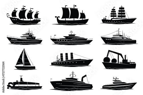 Collection of vector marine ships and pirate vessels for download scalable illustration vector
