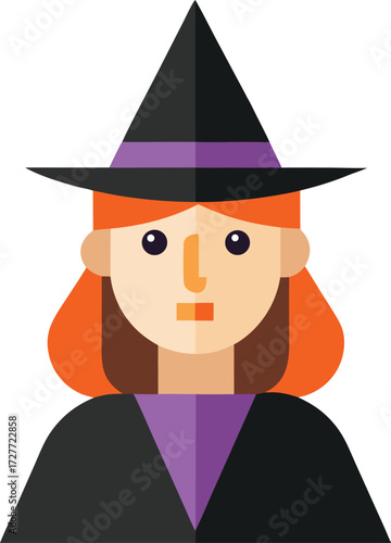 Cartoon Witch Character with Pointed Hat and Orange Hair for Halloween Celebration