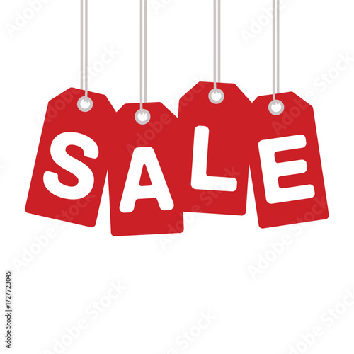 Vector illustration of red sale price tags hanging for product promotion and discount offers vector