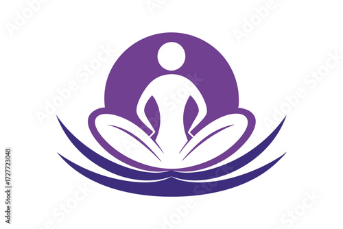 White figure sits in a lotus position against a purple backdrop for serenity