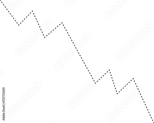 Dashed line chart with irregular peaks and valleys forming an abstract jagged path to depict volatile financial trends.
