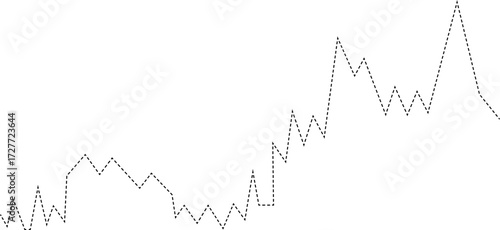 Dashed arrow line graph featuring a steep upward trajectory marking significant financial growth.