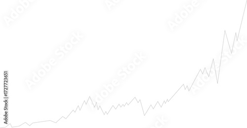 Black dashed line with zigzag shape visualizing fluctuations in stock or economic data trends.