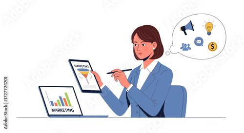 Businesswoman Analyzing Marketing Data on Tablet.