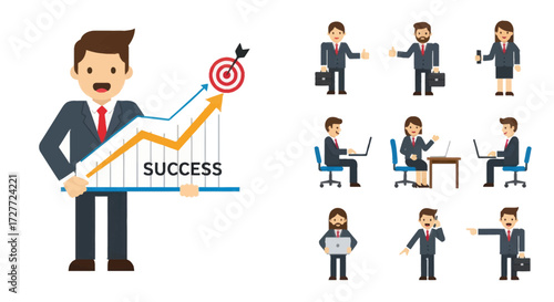 Vector illustration set of business people characters in flat style for corporate and success concepts.