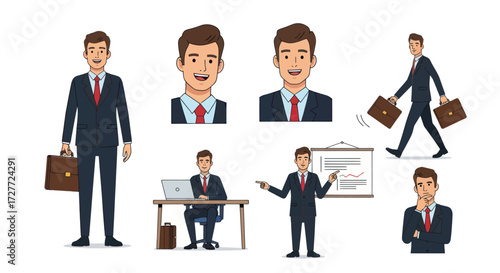 Collection of Cartoon Businessmen Poses and Expressions.