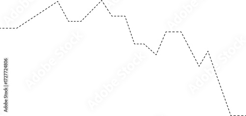 Dashed infographic line showing a falling pattern illustrating a downward movement in market and economy.