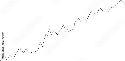 Dashed line graphic showing a market stock trend formed by rising and falling segments.