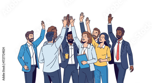 Diverse Business Team Celebrating Success with High Five.