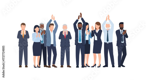 Diverse Group of Business People Clapping and Applauding in Suits.