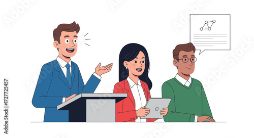 Business Presentation with Speaker and Audience Members Listening Attentively.