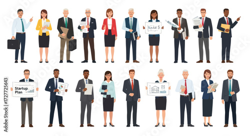 Diverse Business Professionals Holding Documents and Briefcases.