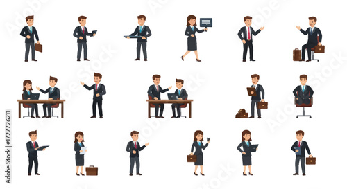 Collection of Business Professionals in Various Poses and Actions.