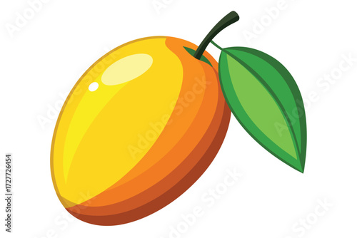 Fresh yellow and orange mango with green leaf looks vibrant against the bright backdrop