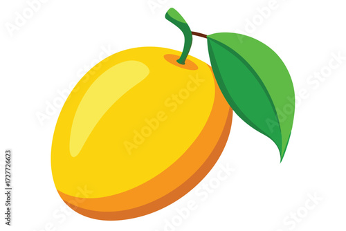 Shiny yellow apricot features a vibrant green leaf and short stem attached closely