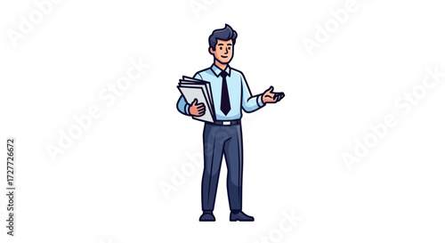 Professional Man Holding Clipboards and Gesturing.