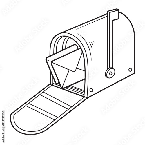 Illustration of a mailbox with an envelope inside, isolated on white background, showcasing the concept of mail delivery, communication, and the traditional postal system in a simple design