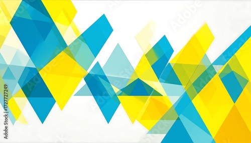 An abstract pattern of translucent yellow and teal geometric shapes on white