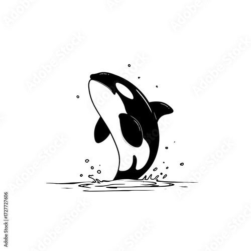 Orca. Orca simple black and white line art vector logo