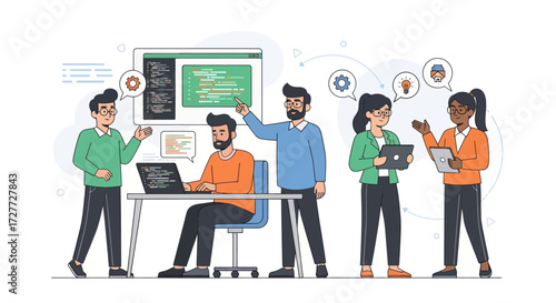 Team of Developers Collaborating on Software Code Project.