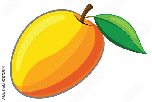 Isolated fresh whole mango fruit with green leaf displays vibrant colors and shape