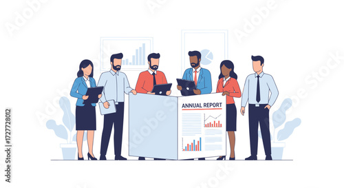 Diverse Business Team Presenting Annual Report at Corporate Meeting.