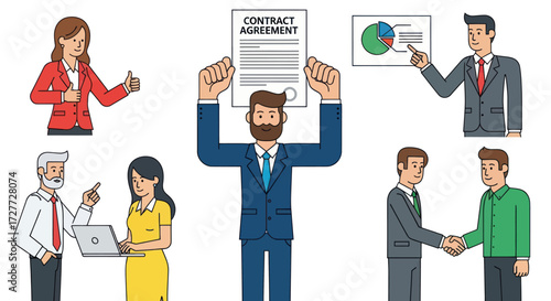 Diverse Business Professionals in Various Interactions.