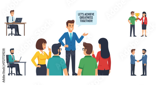 Motivational Business Leader Addressing Diverse Team.