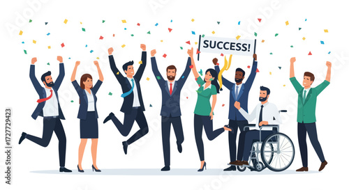 Diverse Business Team Celebrating Success with Confetti.