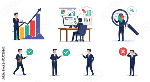 Business Professionals Analyzing Data Charts and Magnifying Glass.
