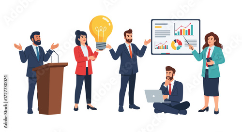 Diverse Business Team Presenting Ideas Data and Innovation.