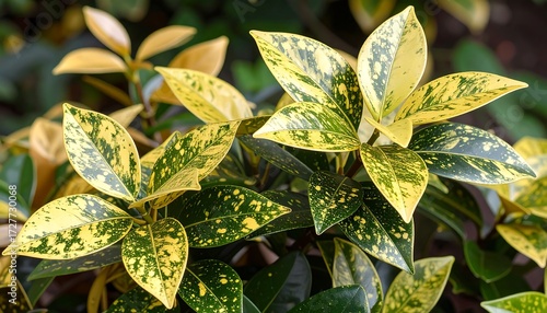 Close up of variegated leafy plant with green and yellow