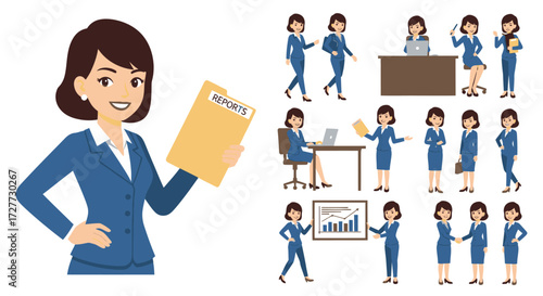 Businesswoman Character Set: Professional Woman in Various Poses and Actions.