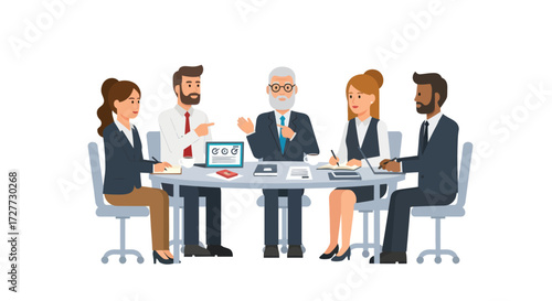 Diverse Business Team in Formal Meeting Discussion.