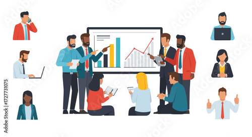 Set of diverse business people characters for a corporate presentation meeting and office work.