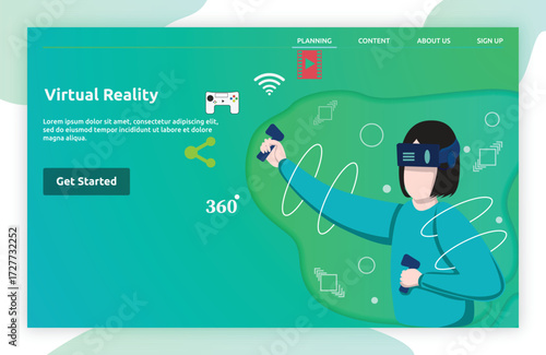 Virtual Reality Modern vector illustration with abstract technology elements, including network, games, and futuristic interface. Ideal for tech, AI, and digital innovation content.