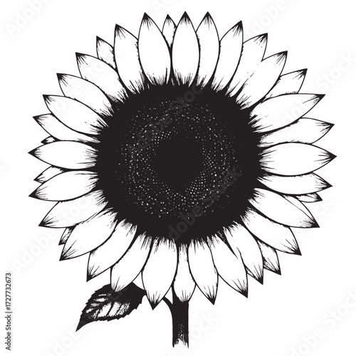 Beautiful isolated sunflower with bright yellow petals and black and white variations captures the essence of summer nature