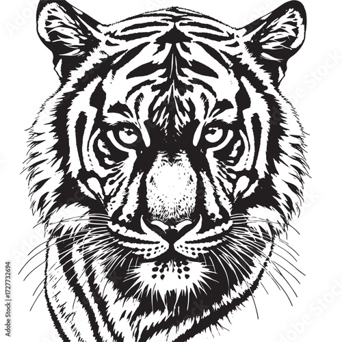 Detailed tiger head illustration with intricate linework and shading 