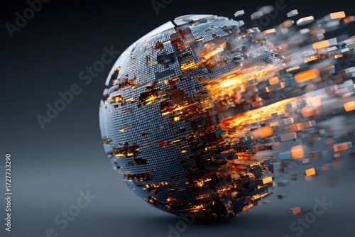 A digital sphere is disinte...