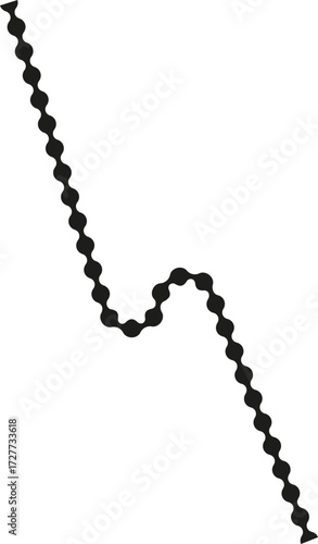 Dotted path forming a distorted zigzag with irregular angles and shifting directions.