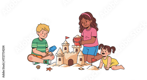 Group of Diverse Runners in Motion Cartoon Style Exercising Together.