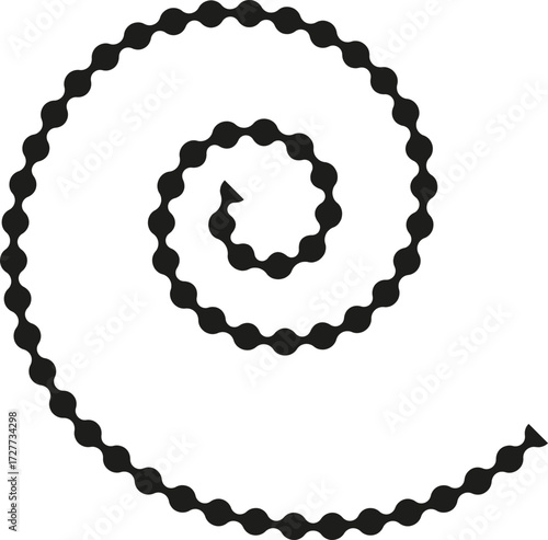 Dotted path forming a continuous spiral with interconnected curved links.